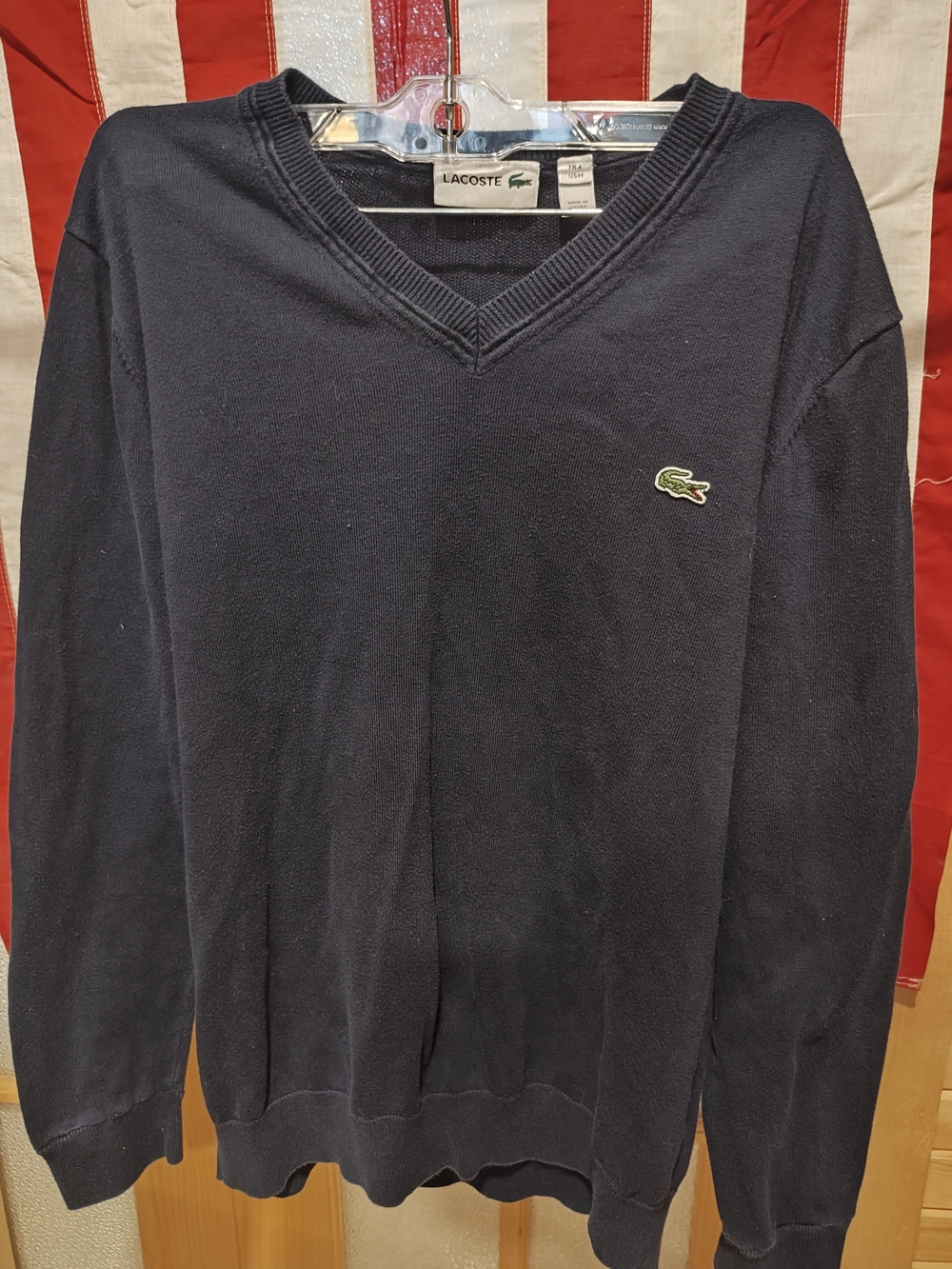 Lacoste Men's Navy V-Neck Cotton Sweater